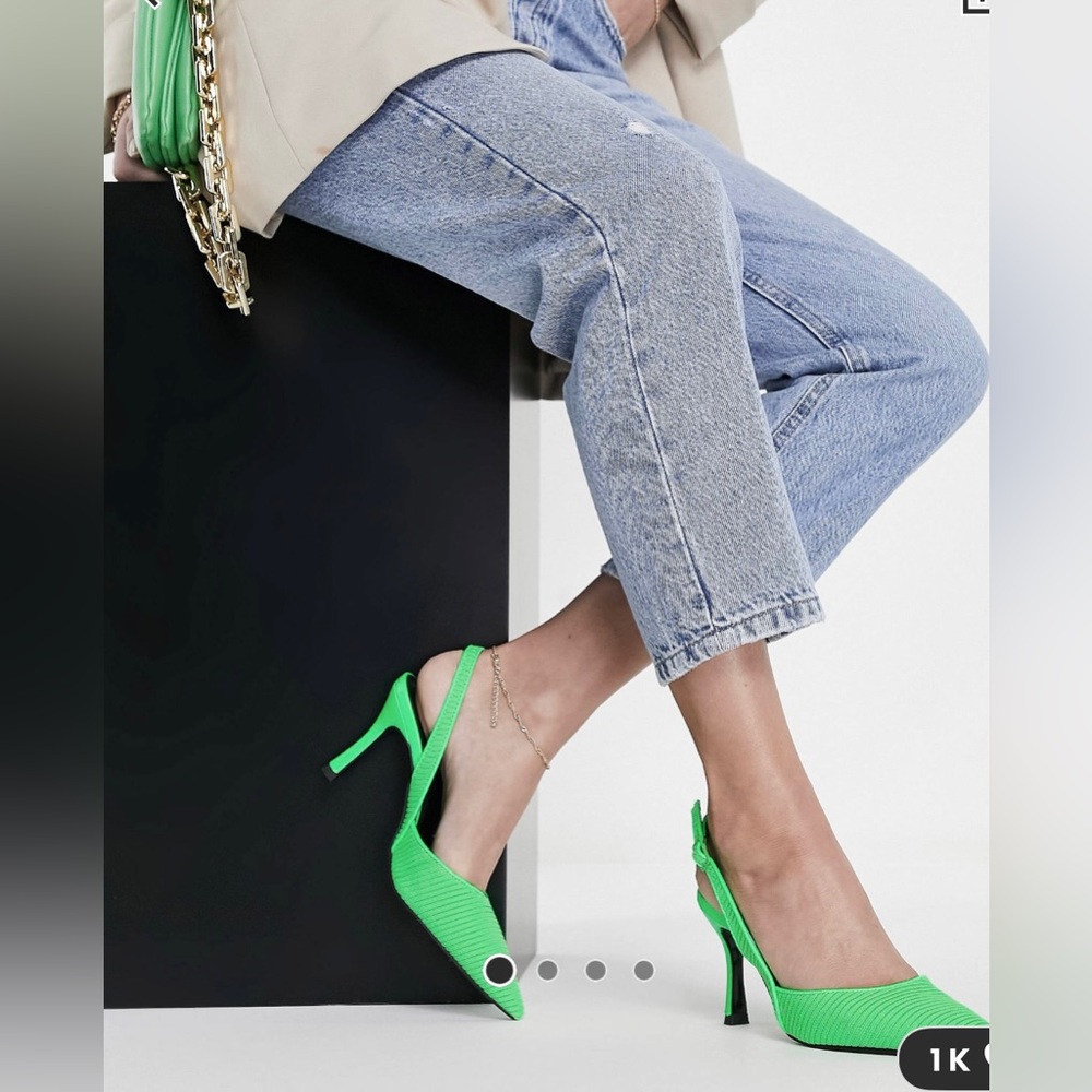 Green Slingback Midi Heels
